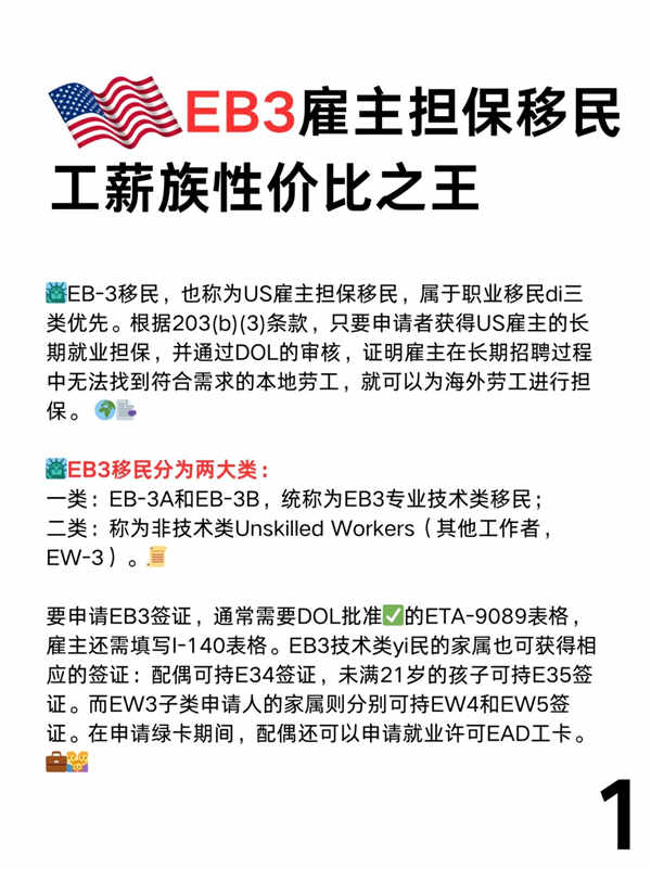 美国EB-3雇主担保移民，工薪族性价比之王