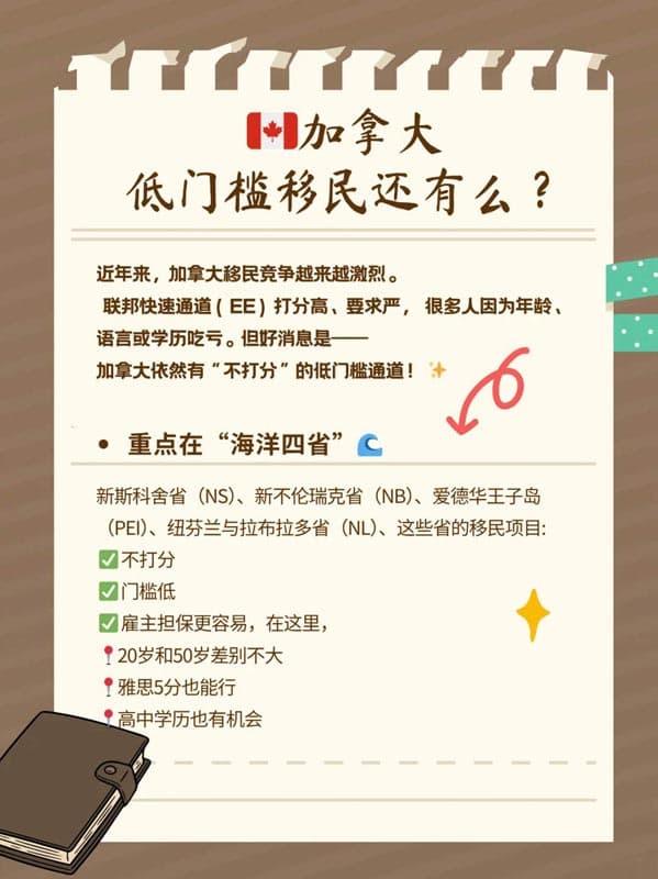 加拿大低门槛移民还有么？