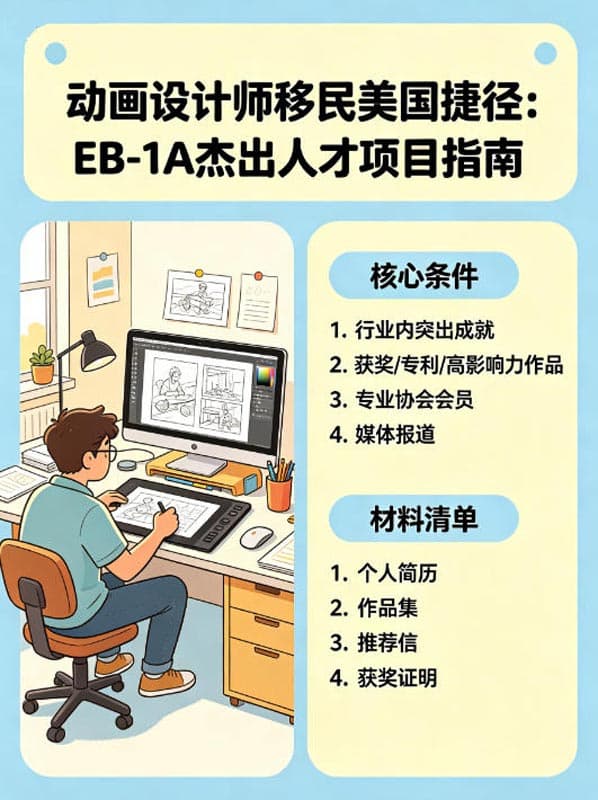 动画设计师移民美国捷径：EB-1A杰出人才项目条件与材料准备指南